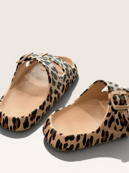 Retro Leopard Double Buckle Slippers
