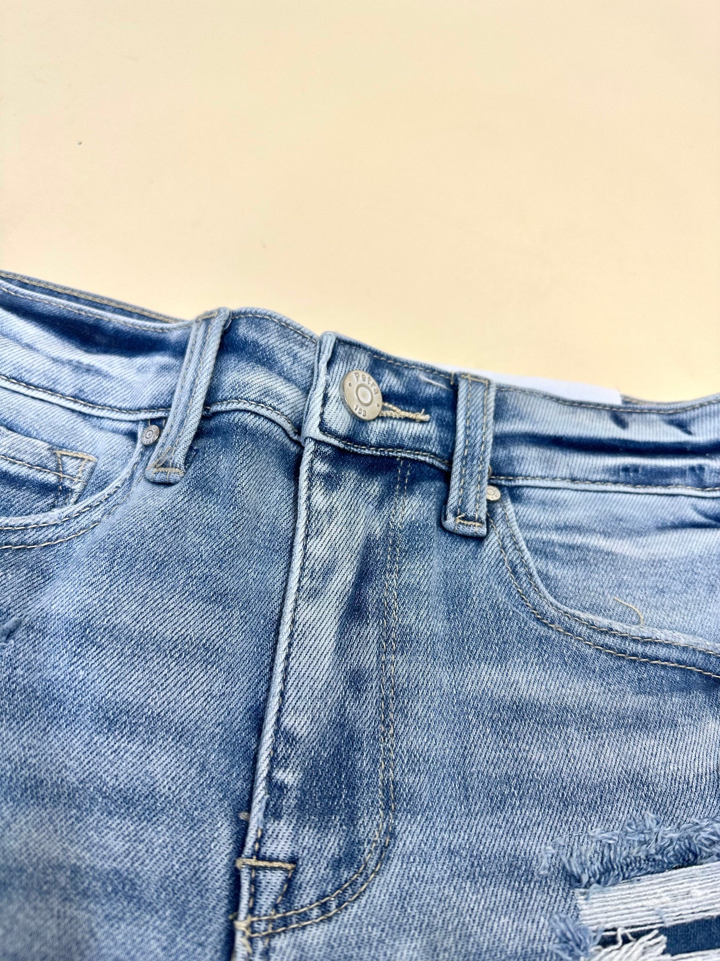 Only The Best Distressed Light Wash Denim Shorts