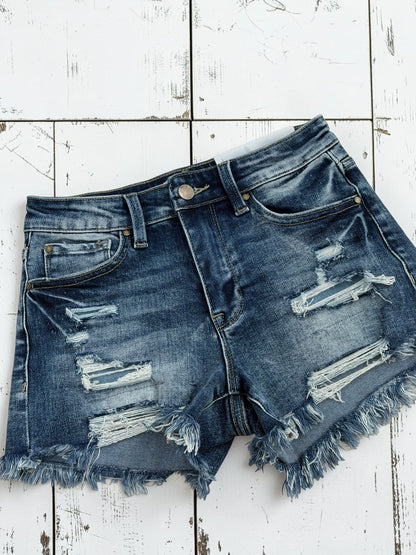 Jasmine Dark Wash Distressed Denim Shorts