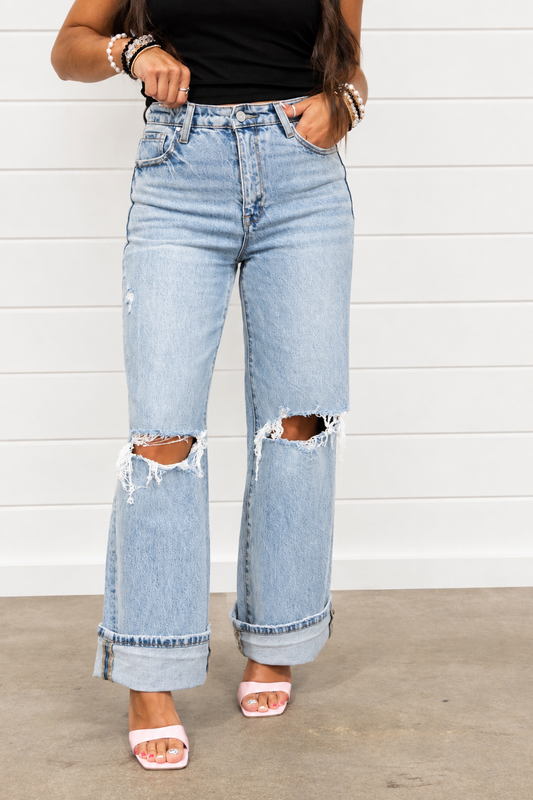 Chloe Wide Leg Split-Knee Jeans