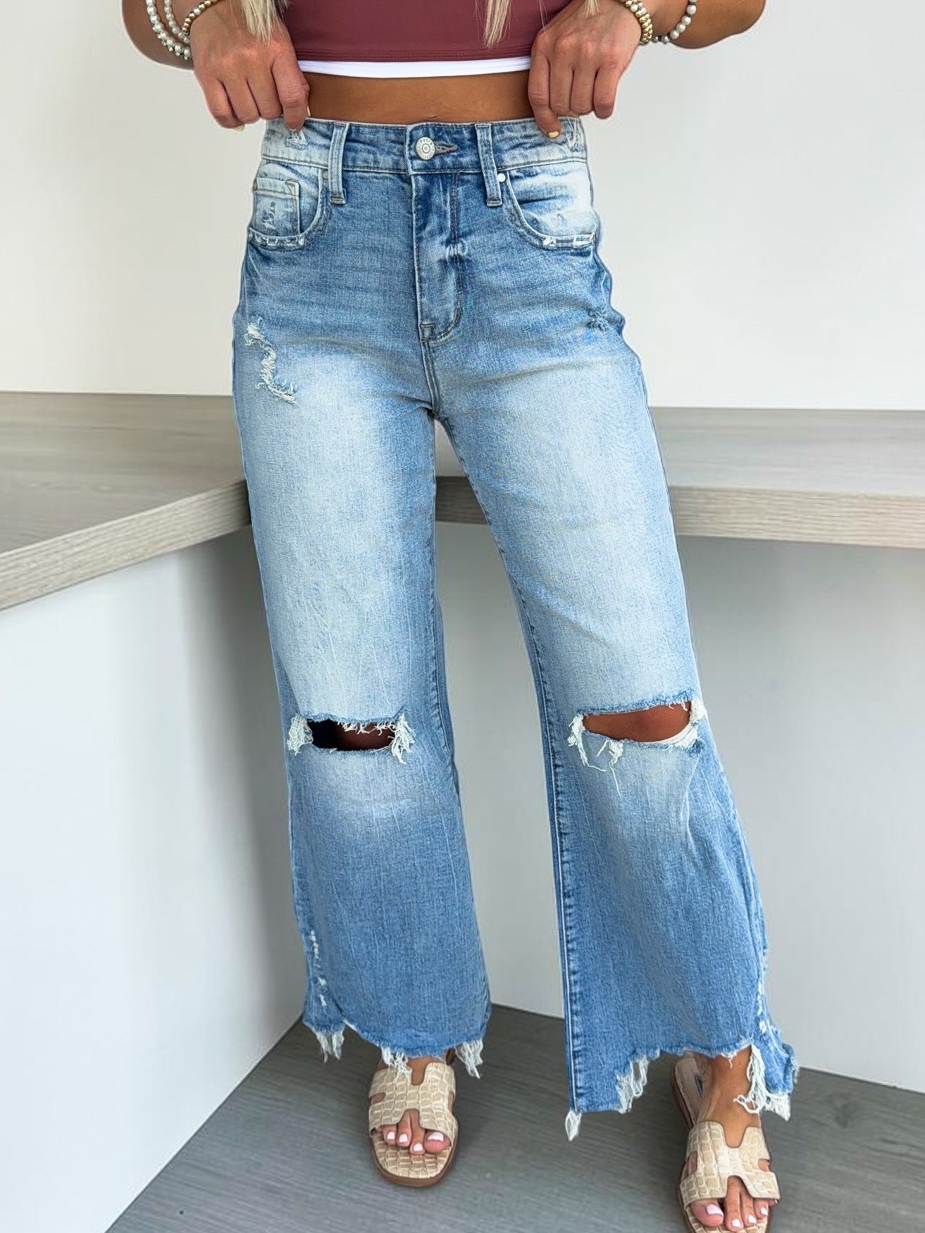 Lila Mae Distressed Vintage Flare Jeans