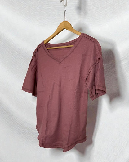 Exposed Seam V-neck Textured Top