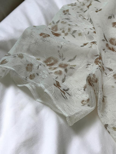 Sheer Floral Mock Neck Tee
