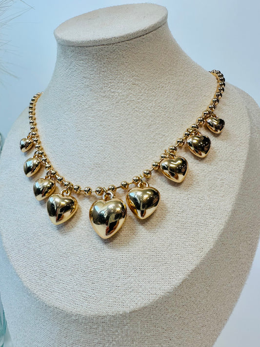 Puffy Heart Ball Chain Charm Necklace