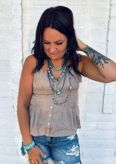 Follow Me Brown Linen Tank Top