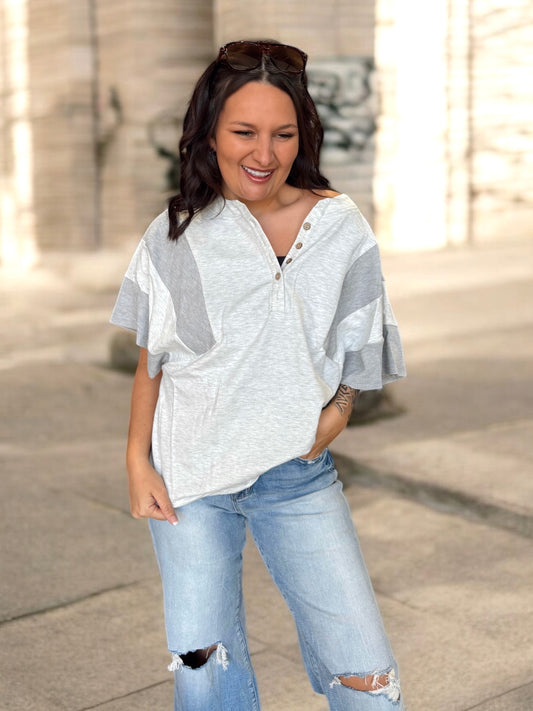 Double Take Two Toned Waffle Top