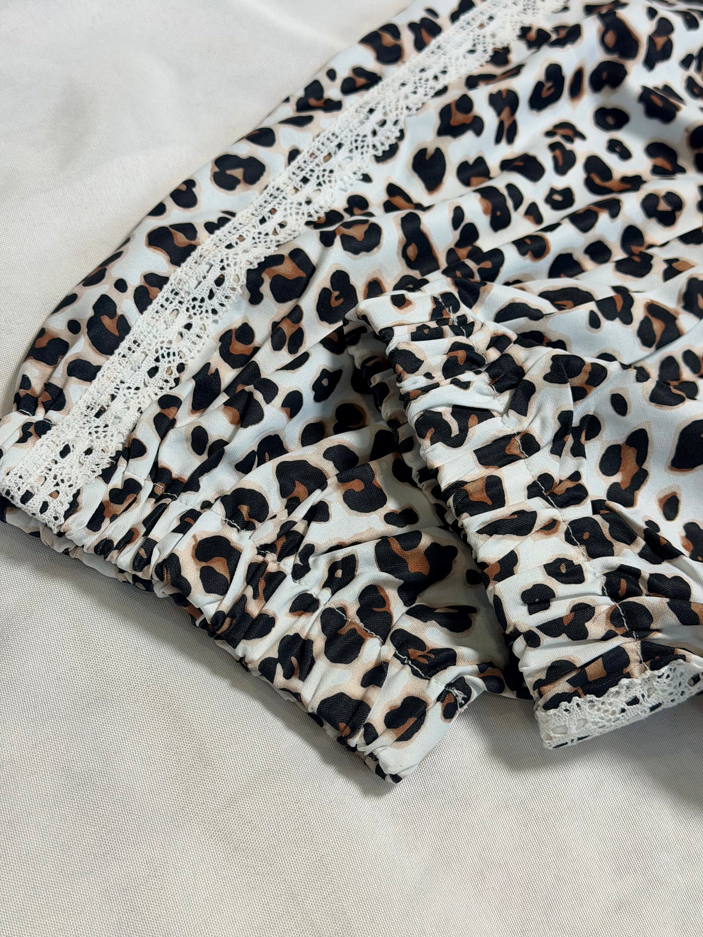 White Leopard Lace Detail Pants