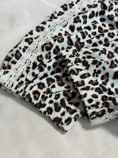 White Leopard Lace Detail Pants