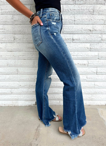 Fallon Flare Distressed Hem Denim Jeans
