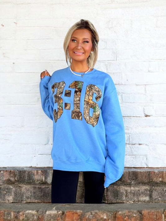3:16 Camo Graphic Crewneck Top