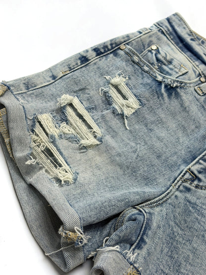 Serena Patch Light Wash Denim Shorts