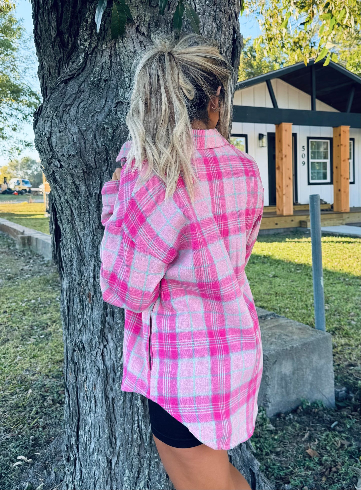 Blush Fling Flannel Shacket Top