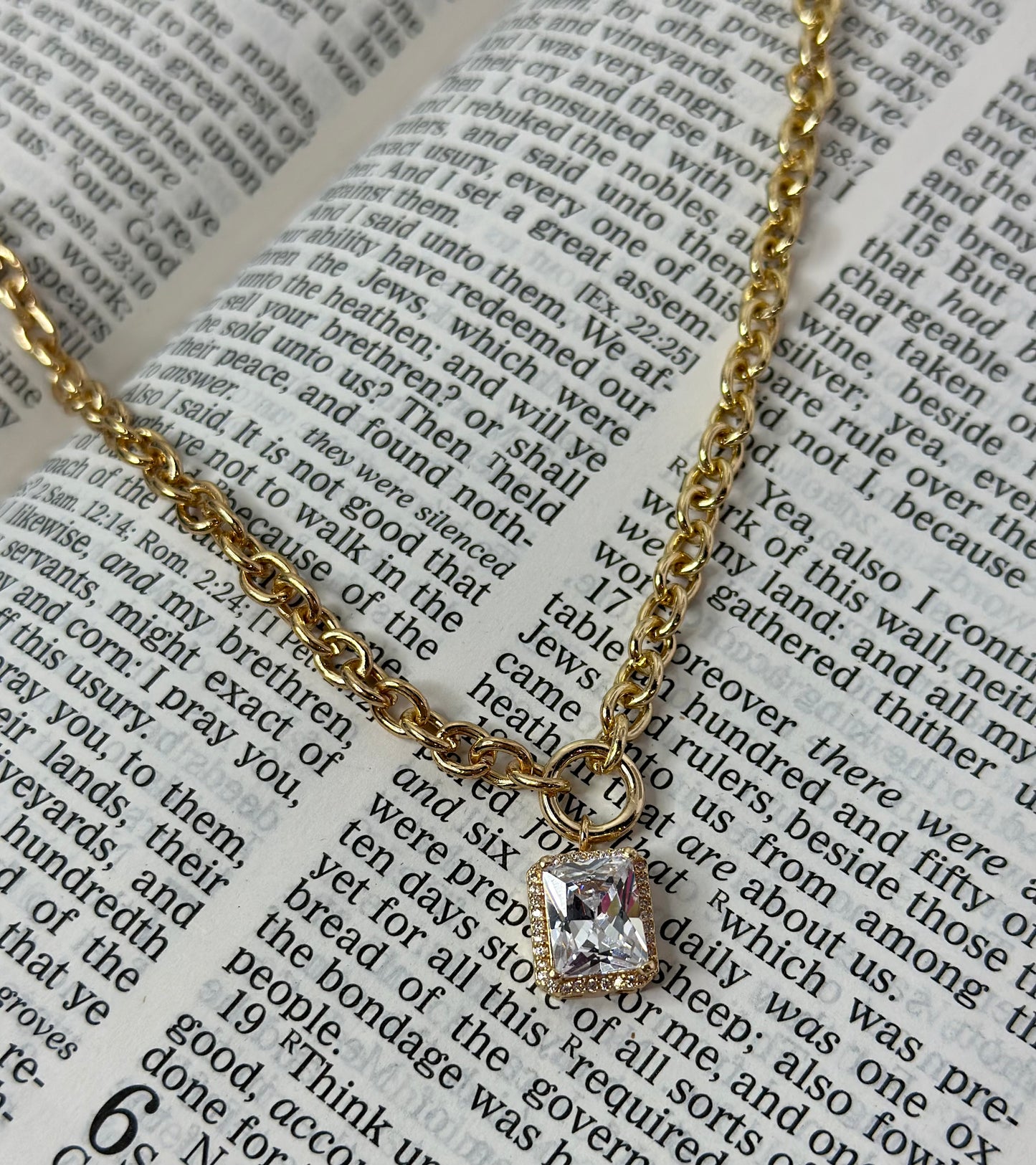 Gold Chain With Crystal Rectangle Drop 16”-18” Necklace