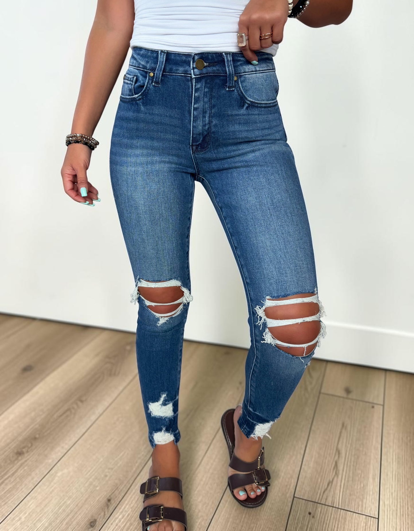 Sara Sage Distressed Skinny Jeans