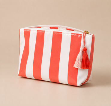 Striped Vinyl Zipper Makeup Bag