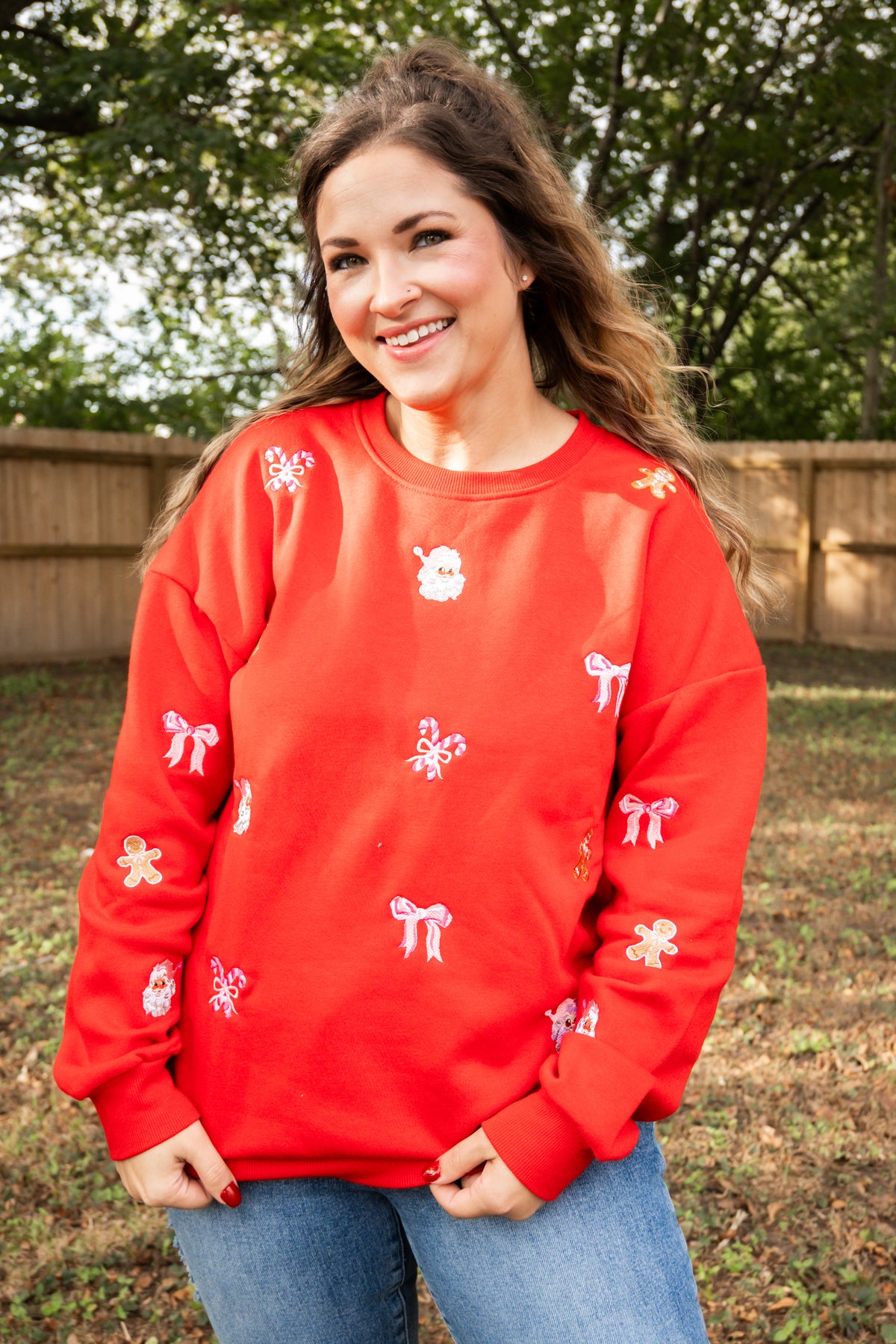 Holiday Embroidered Crew Sweater