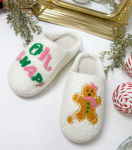 Covered in Pink Gingerbread House Slippers