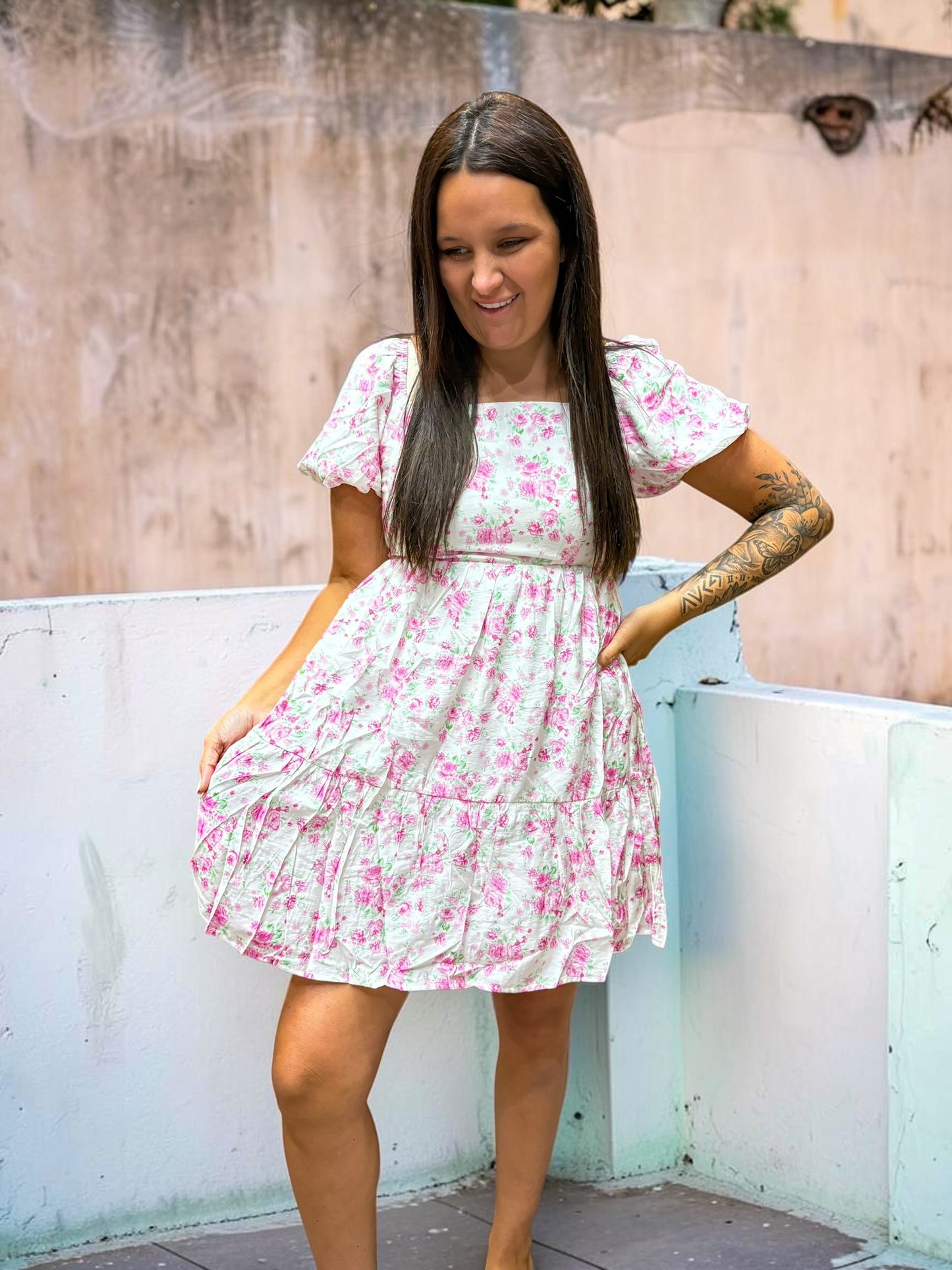 Floral Daydream Square‑Neck Dress
