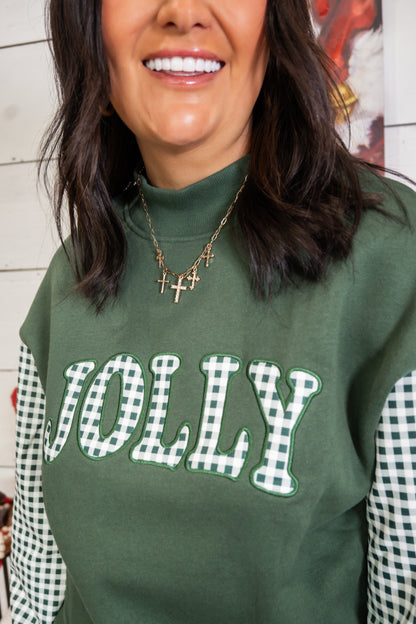 JOLLY Gingham Mock Neck Sweatshirt