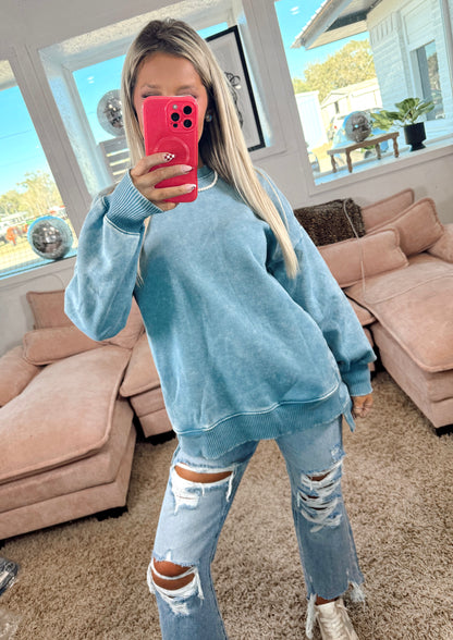 Hold Me Tight Acid Wash Crewneck Top