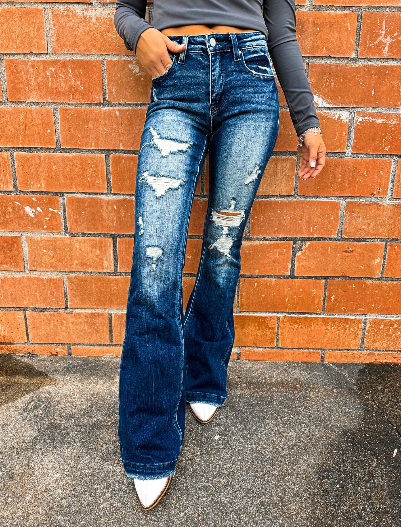 DARK WASH Kara Distressed Denim Jeans