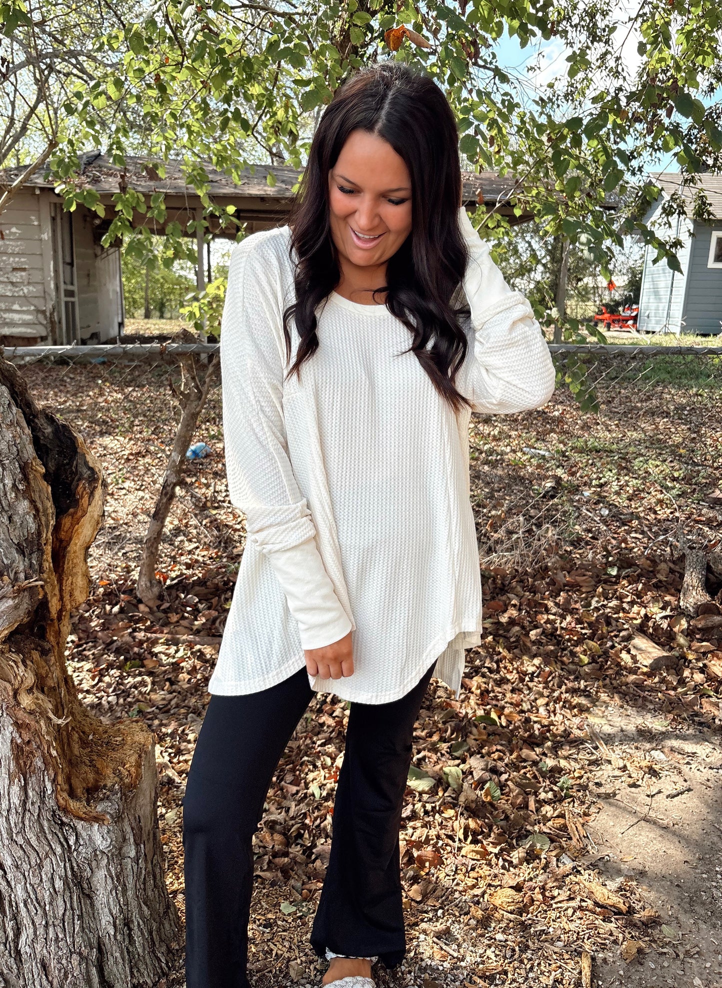 White Waffle Knit Oversized Top