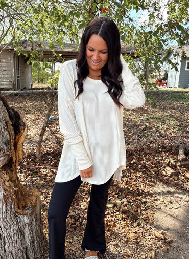 White Waffle Knit Oversized Top