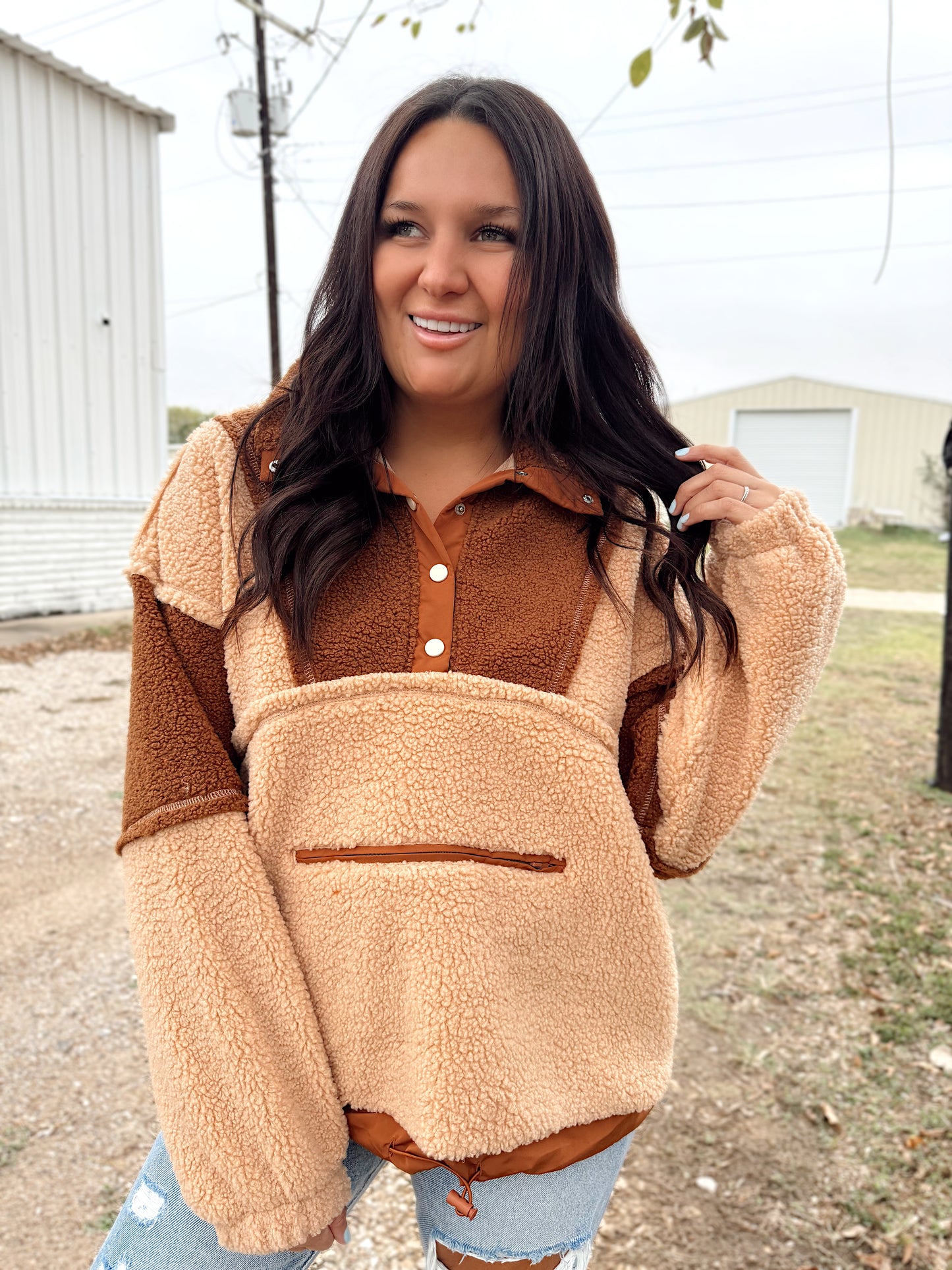 Honey Haze Half-Button Sherpa Sweatshirt
