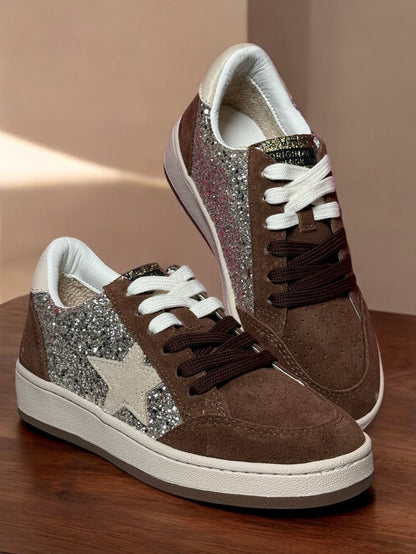 Denisse Brown Glitter Pop Low-Top Sneakers