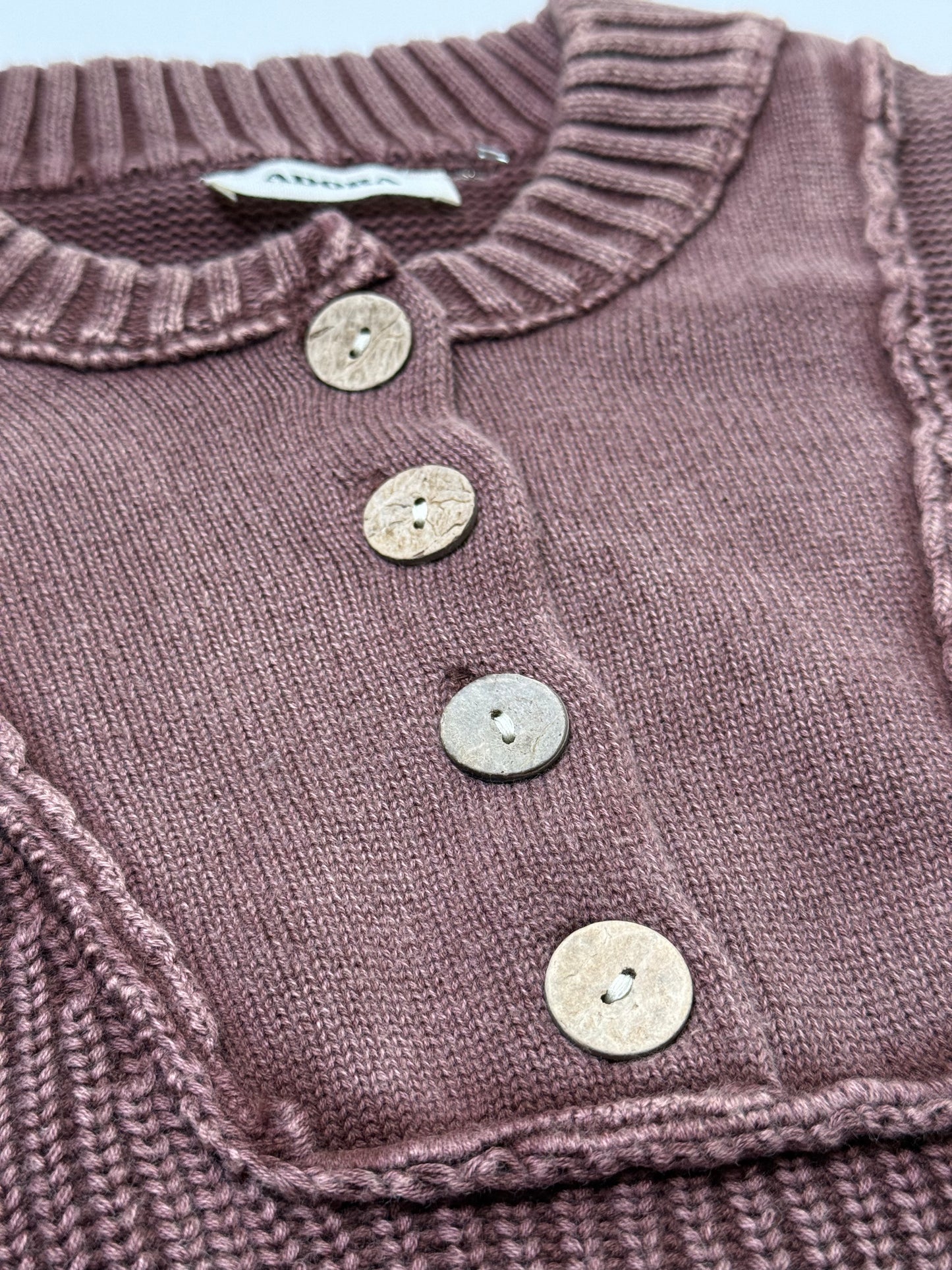 Brown Mineral Wash Knit Button Sweater