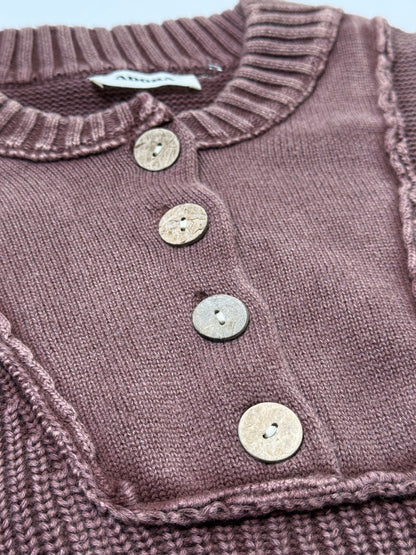 Brown Mineral Wash Knit Button Sweater