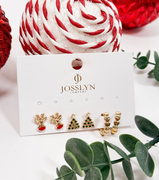 Christmas Spirit 3-Piece Stud Earrings Set