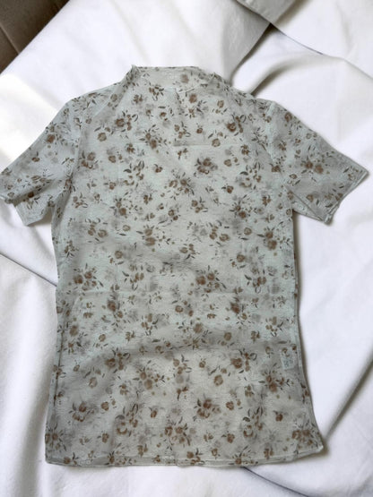 Sheer Floral Mock Neck Tee