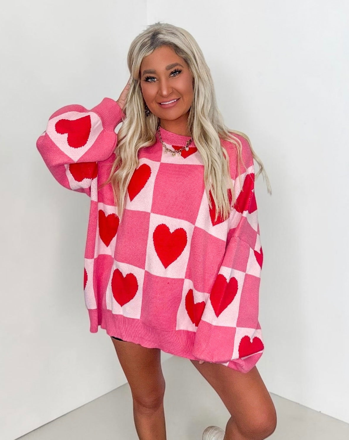 Sweetheart Checkered Sweater Top