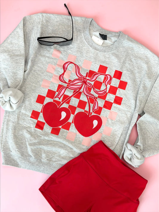 Checkmate Cherries Graphic Crewneck Top