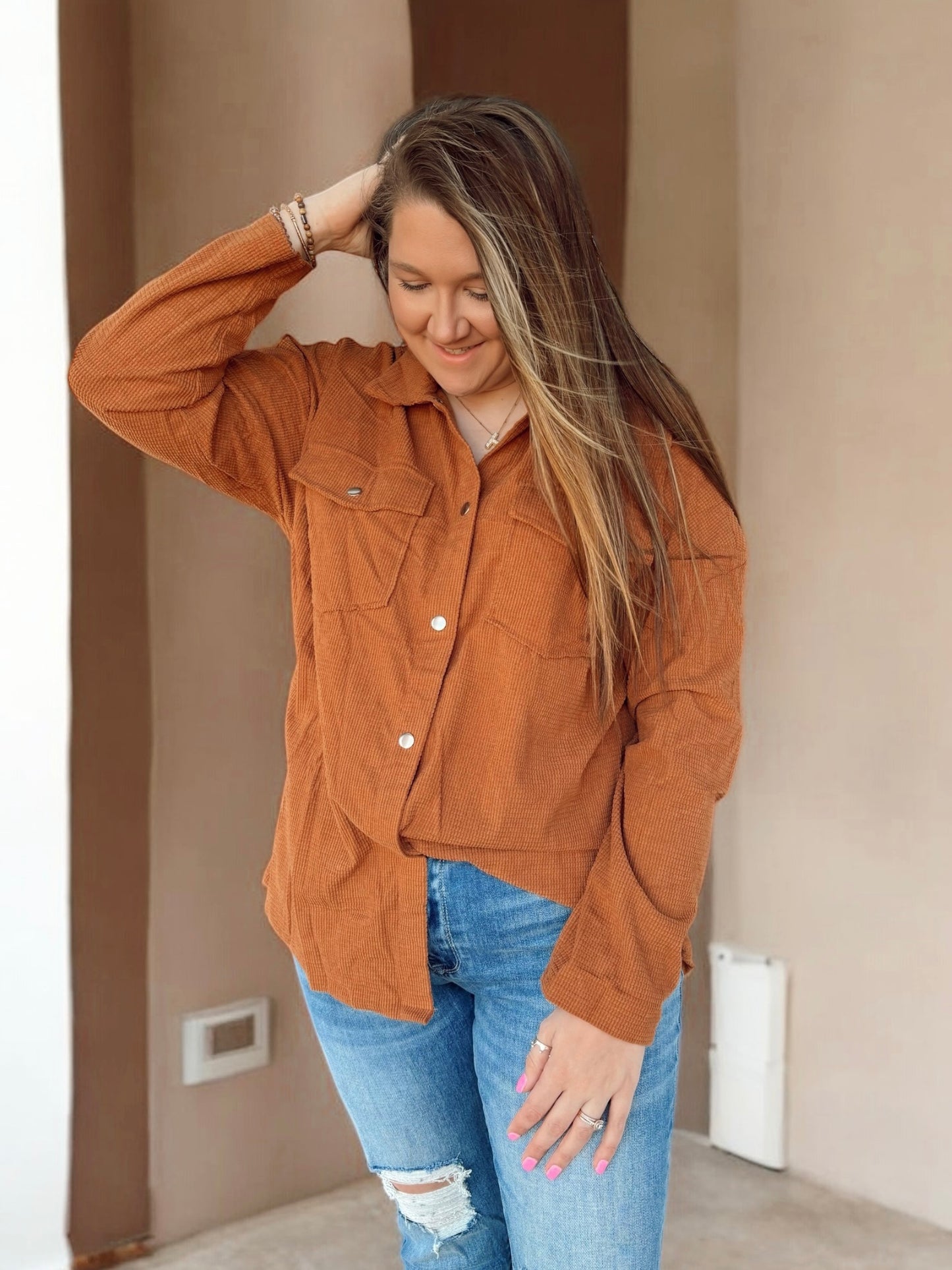 Woodland Relax Ribbed Shacket Top