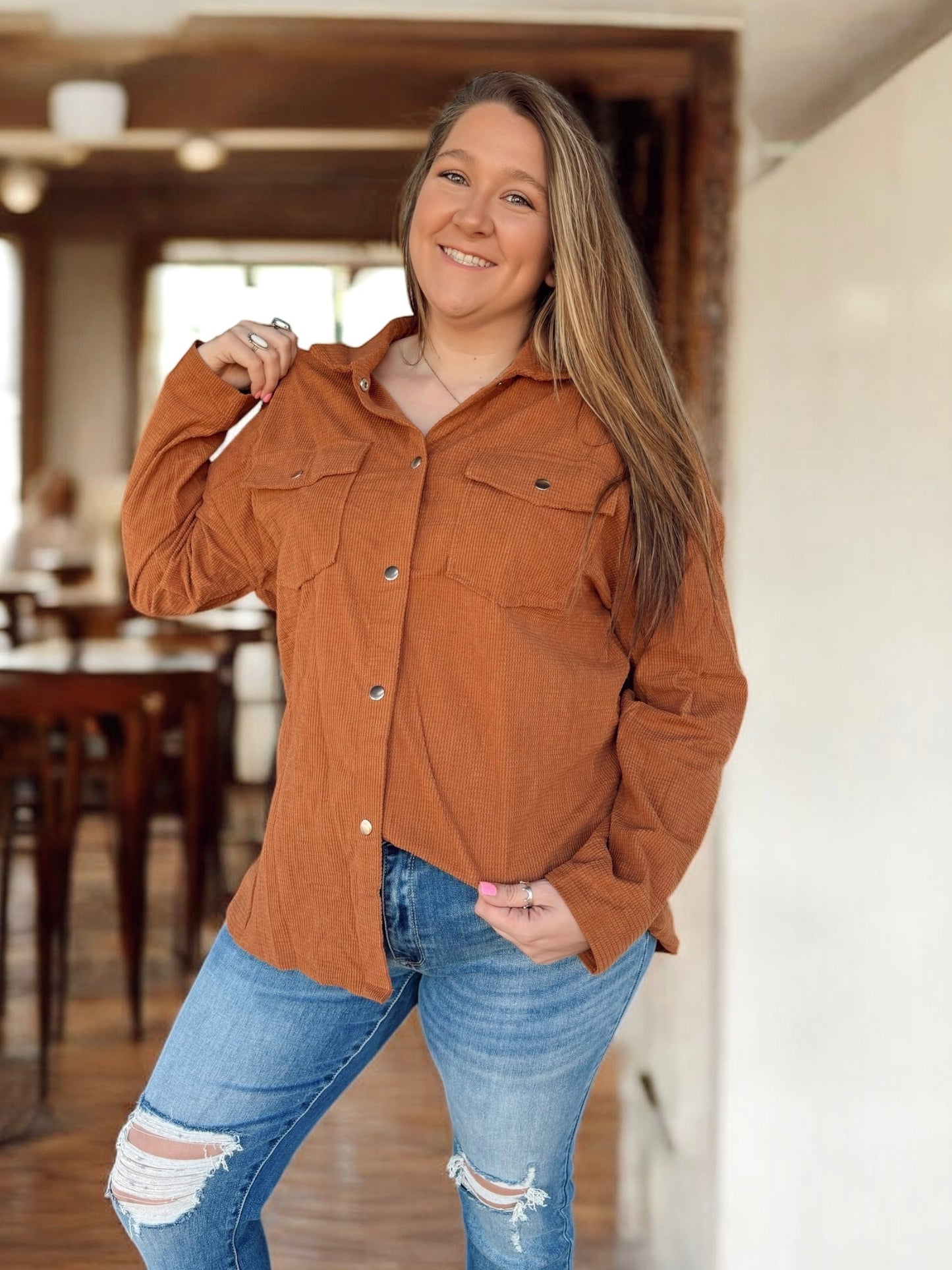 Woodland Relax Ribbed Shacket Top