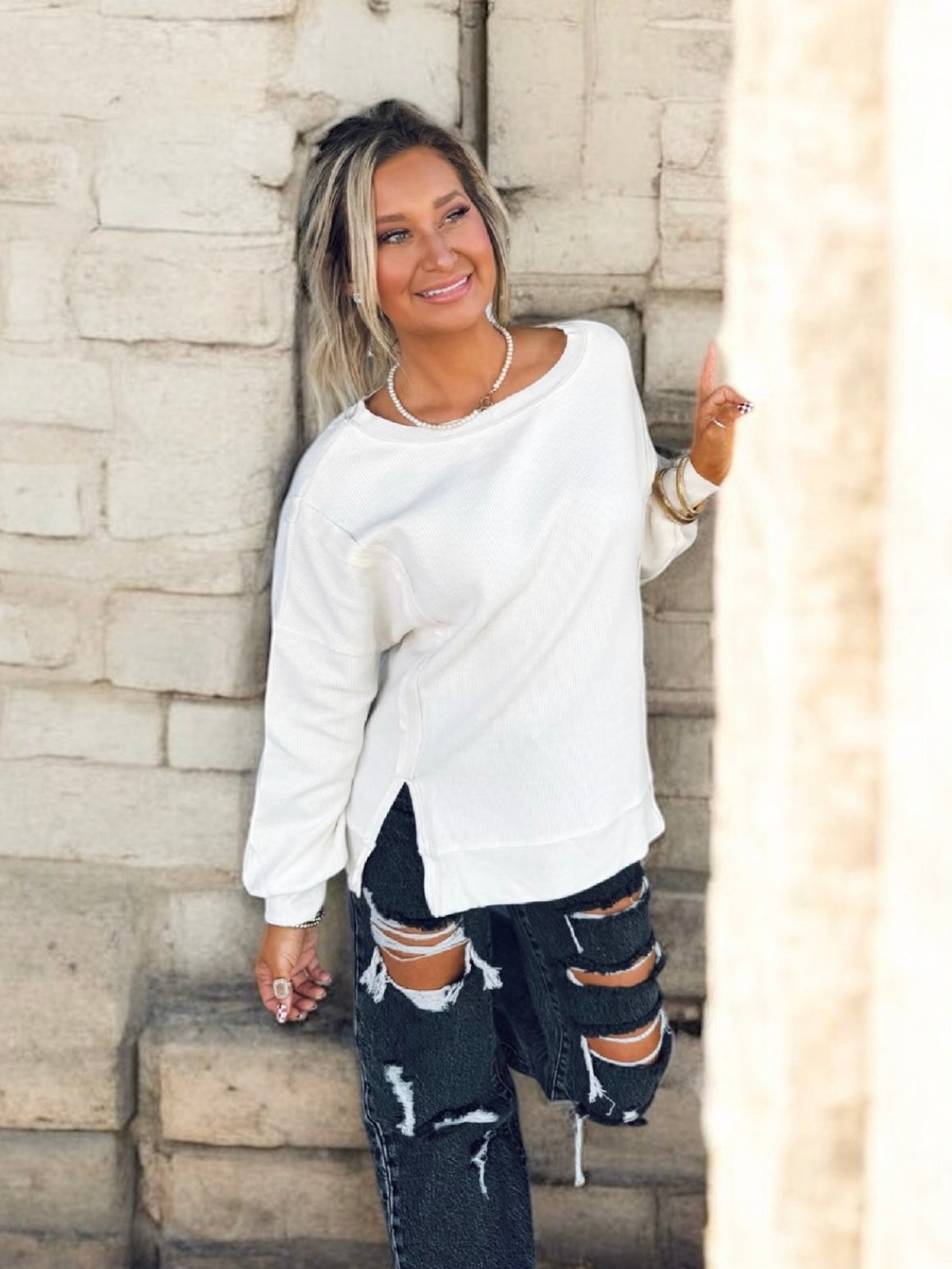 Heirloom Waffle Crewneck Sweater Top