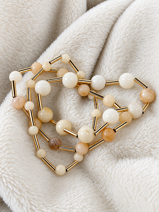 Cream Marble Beaded Bracelet Set