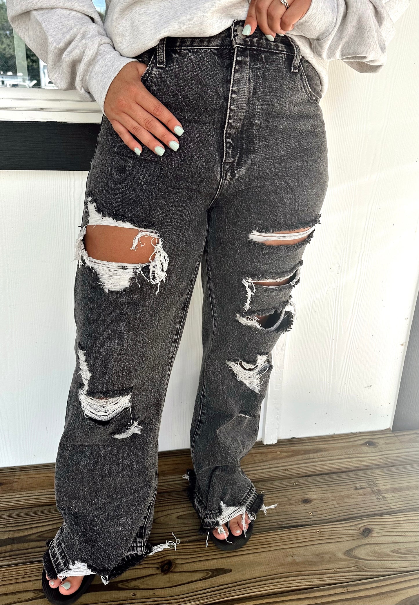 Drunken Nights Distressed Wide Leg Jeans