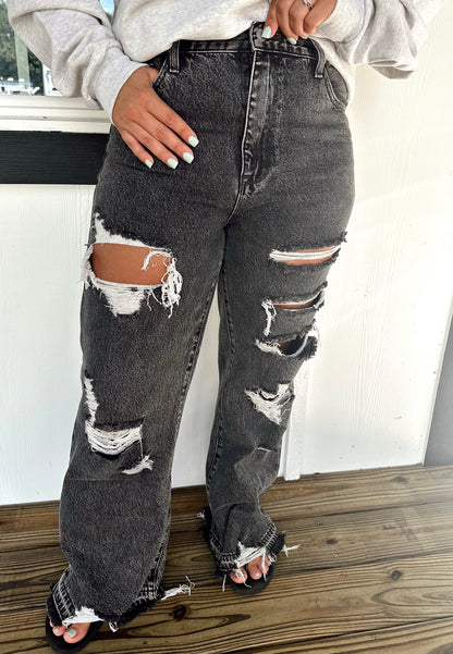 Drunken Nights Distressed Wide Leg Jeans