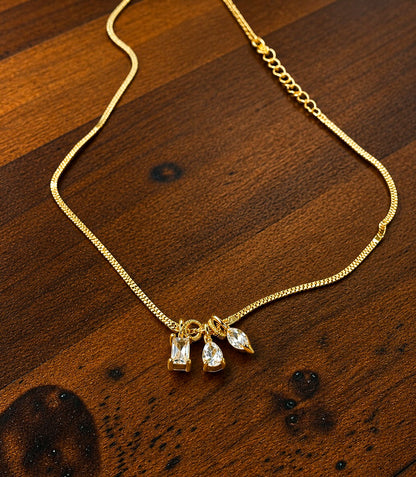 Shiny Trio Gems Charm Necklace