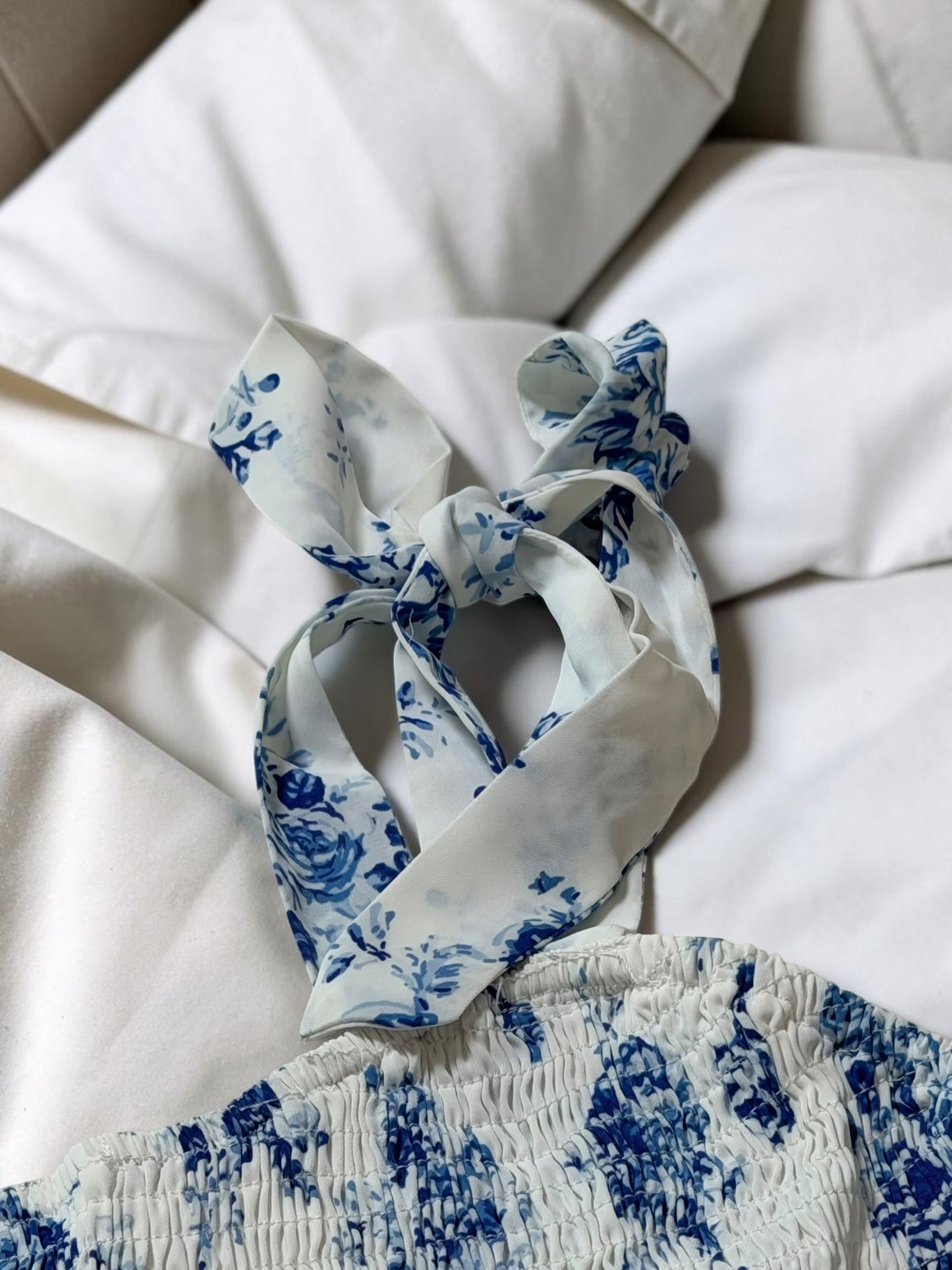 Blue Petal Shirred Maxi Dress