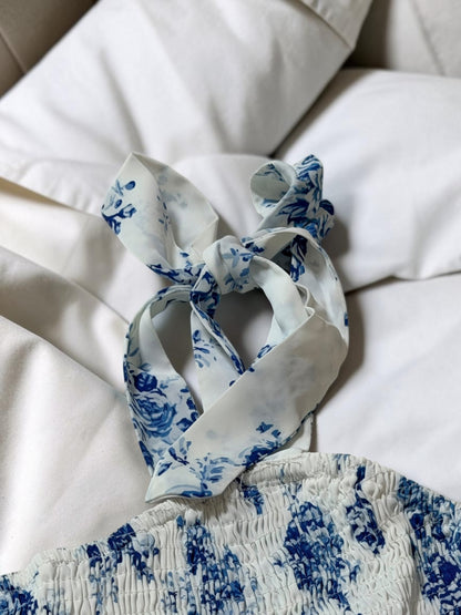 Blue Petal Shirred Maxi Dress