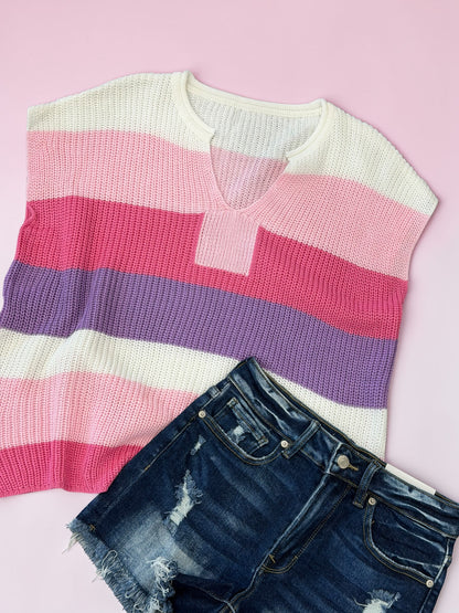 Blushline Notch V‑Neck Knit Top