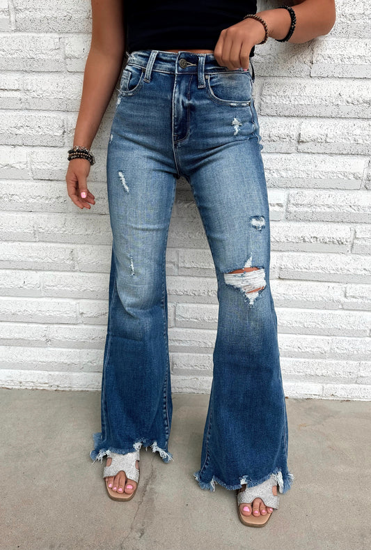 Fallon Flare Distressed Hem Denim Jeans
