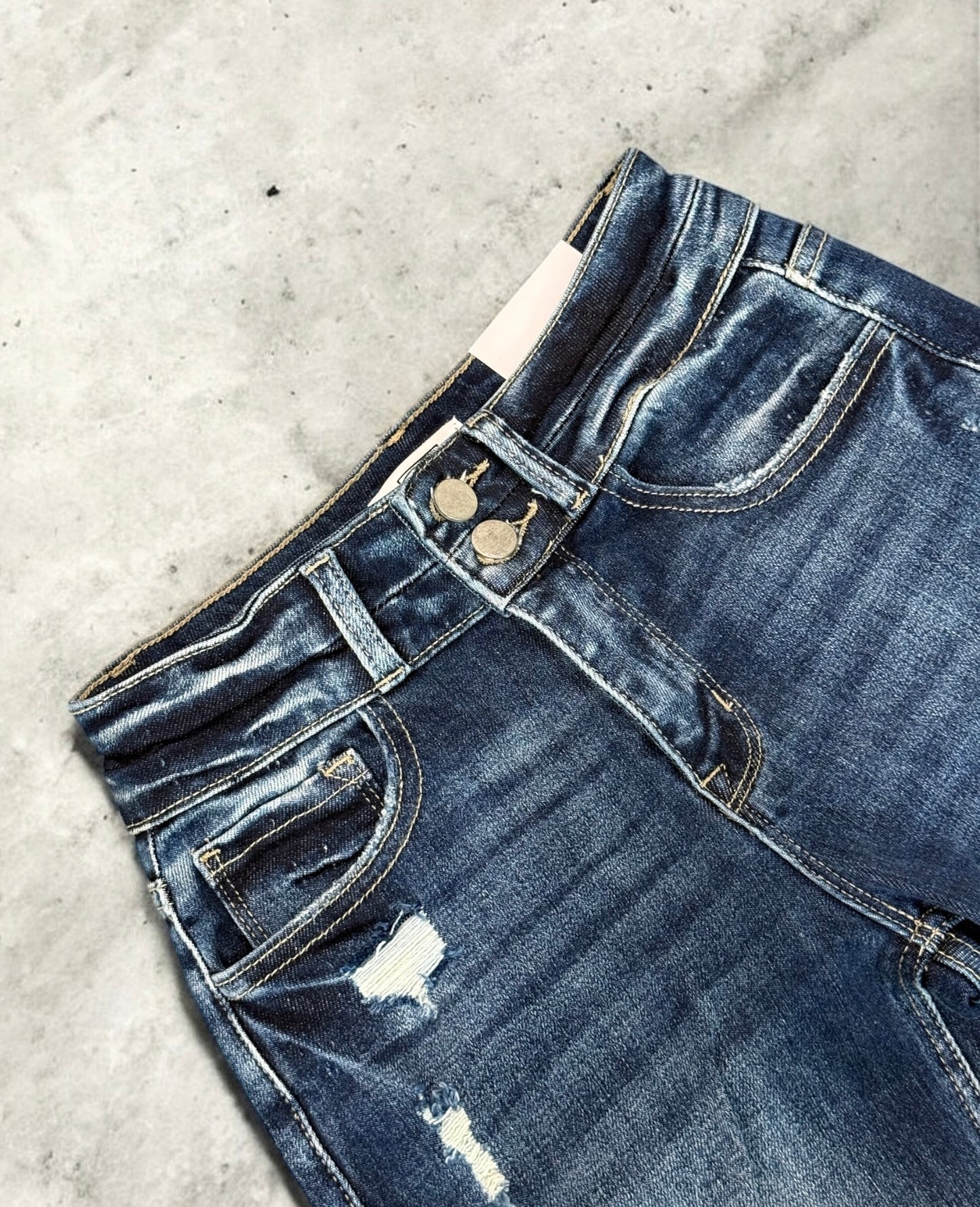 DARK WASH Route 507 Milestone Distressed Denim Flare Jeans