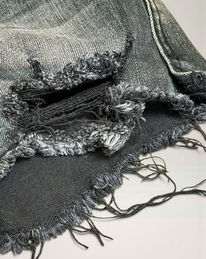 Black Deisel Distressed Hem Denim Shorts