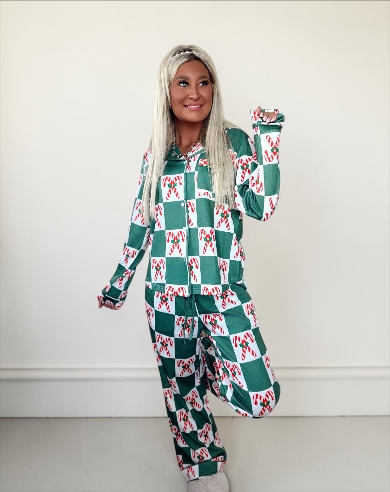 Peppermint Checkered Long Pajama Set