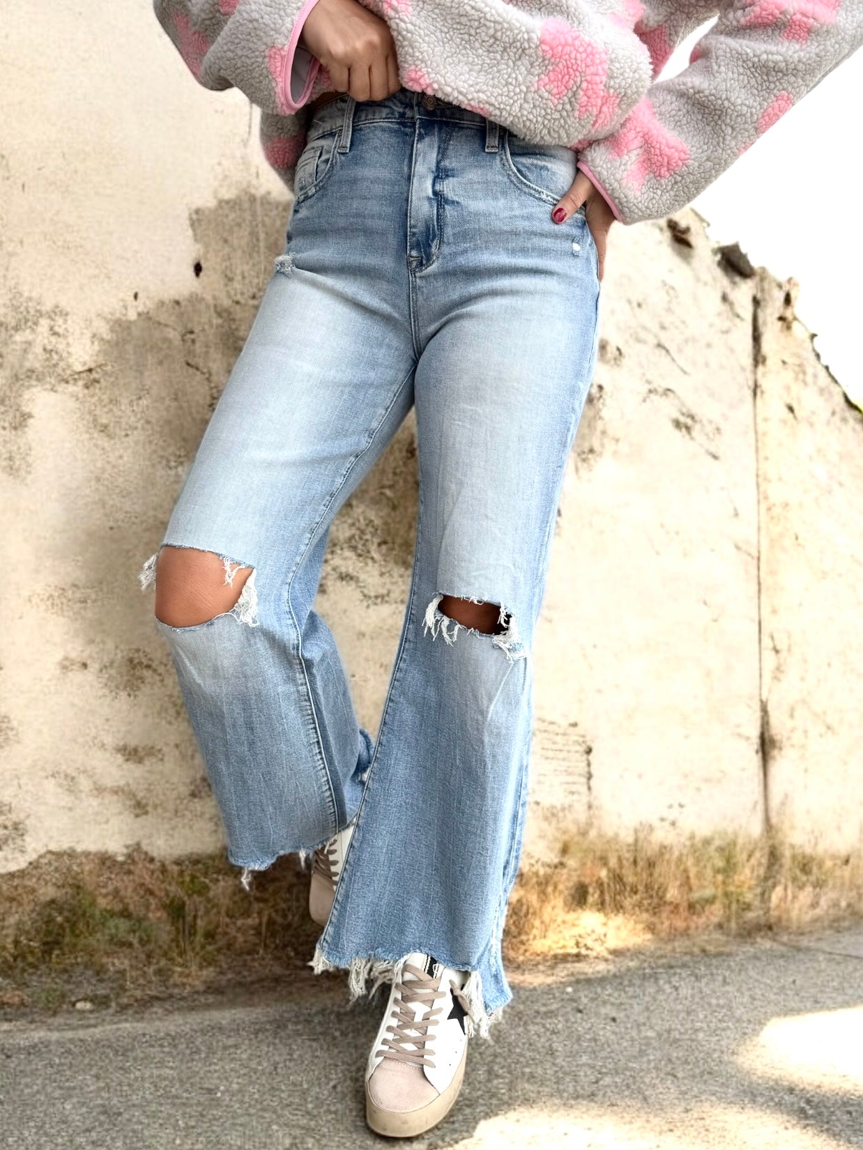 Lila Mae Distressed Vintage Flare Jeans